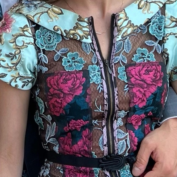 Byron Lars Beauty Mark-Multicolor Pieced Brocade Cocktail Dress - Picture 5 of 5